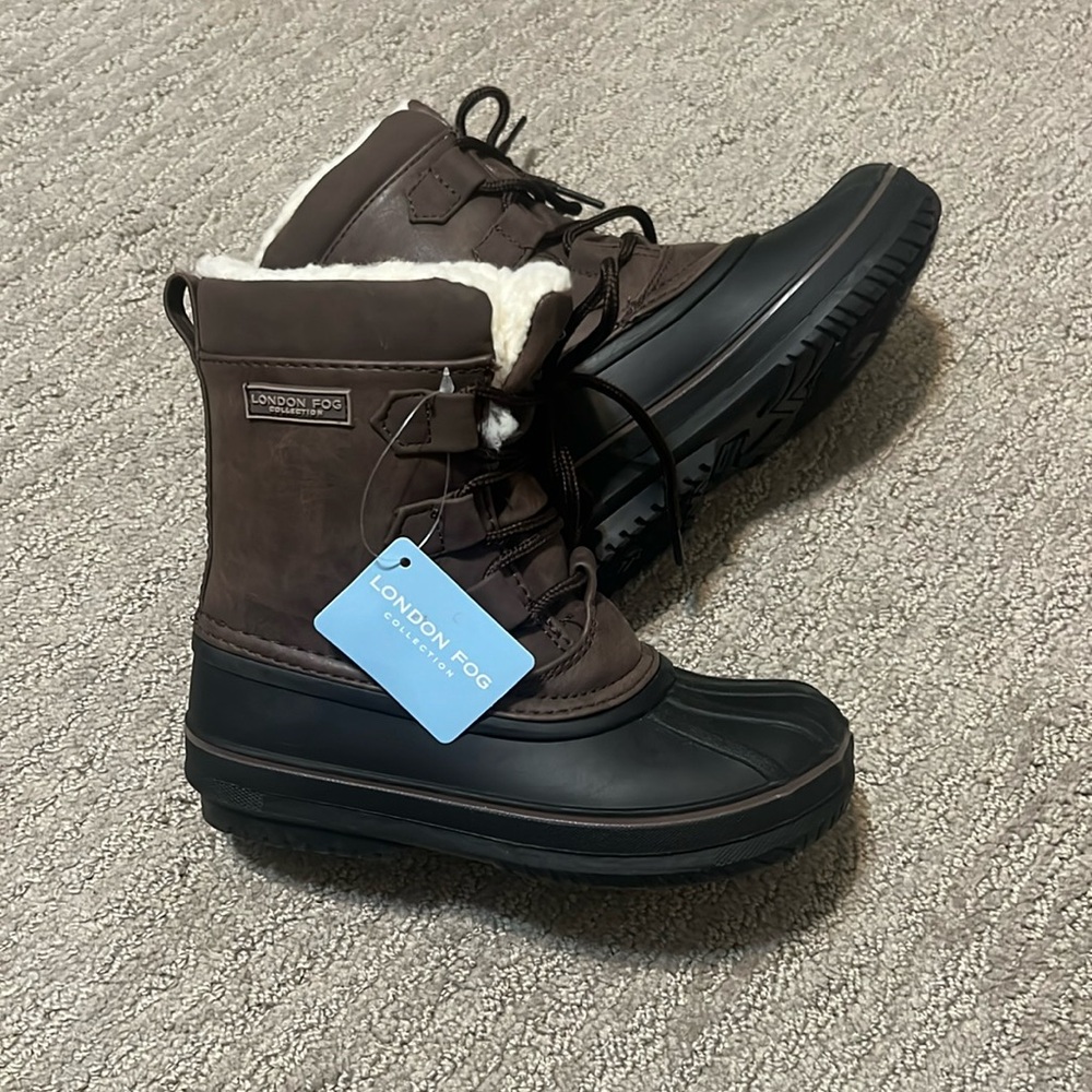 NWT London Fog winter boots little kids 12 brown upper, black rubber lower